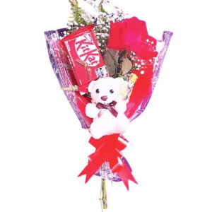Buquê de Flores com Chocolate Ursinho